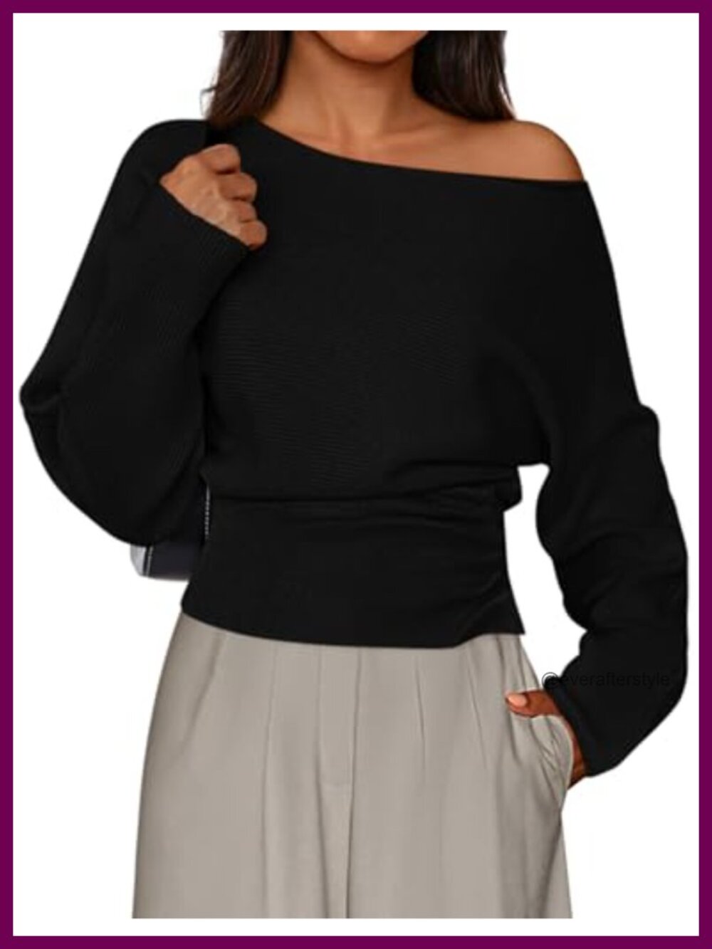 Off Shoulder Ribbed Knit Sweater, Long Sleeve, Stretchy, Casual Fall